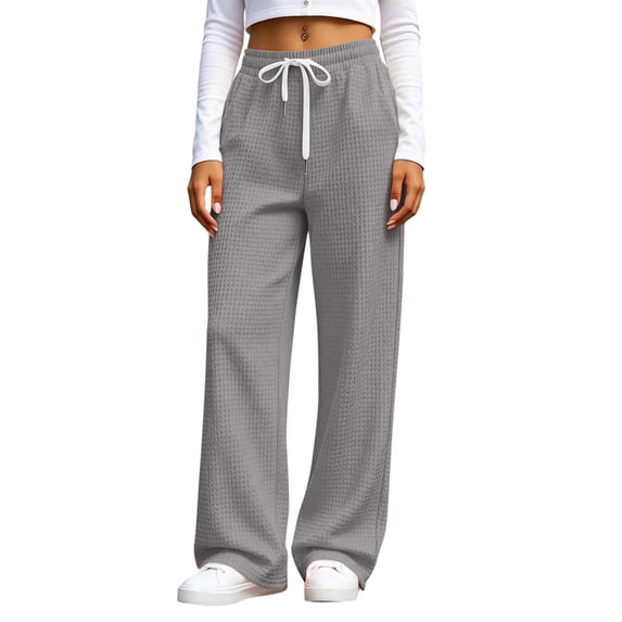 fatyb Women's Pants Elastic High Waist Straight Leg Pants Loose Casual Trousers with Drawstring and Pockets