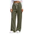 thumbnail image 1 of fatyb Women's Pants Elastic High Waist Straight Leg Pants Loose Casual Trousers with Drawstring and Pockets, 1 of 7
