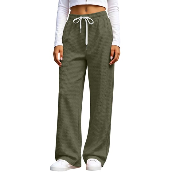fatyb Women's Pants Elastic High Waist Straight Leg Pants Loose Casual Trousers with Drawstring and Pockets