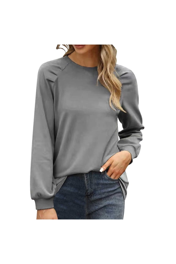 Women's Plain Long Sleeve Tops Fashion Clothes Basic Tee Blouses Loose Casual Tunic Top with Pockets