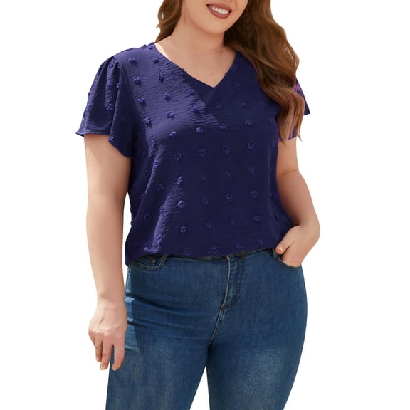 fatyb Women's Plus Size Blouses V Neck Dressy Short Sleeve Shirts Flowy Loose Womens Summer Poms Tops