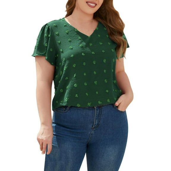 fatyb Women's Plus Size Blouses V Neck Dressy Short Sleeve Shirts Flowy Loose Womens Summer Poms Tops