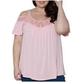 thumbnail image 1 of fatyb Women's Plus Size Cold Shoulder Tops Lace Patchwork Pleated Blouses Short Sleeve Summer Shirts, 1 of 6