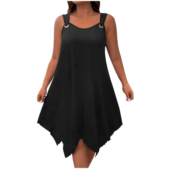 fatyb Women's Plus Size Dresses Sleeveless Asymmetrical Hem Midi Dresses Flowy Casual Summer Dresses