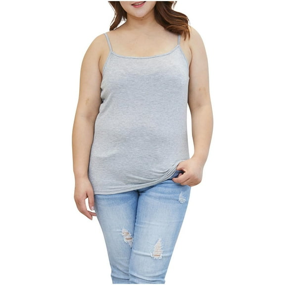 fatyb Women's Plus Size Tank Tops Spaghetti Strap Thin Cami Undershirt Casual Crew Neck Basic Tee Shirts