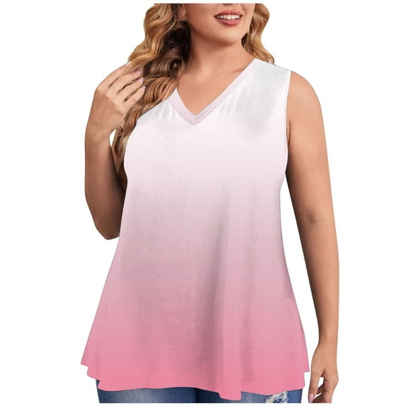 fatyb Women's Plus Size Tank Tops V Neck Flowy Tunic Shirts Sleeveless Gradient Color Loose Blouses