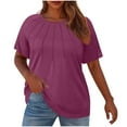 thumbnail image 1 of fatyb Women's Plus Size Tops Short Sleeve Crew Neck Pleated T-Shirts Womens Summer Plain Loose Blouses, 1 of 5
