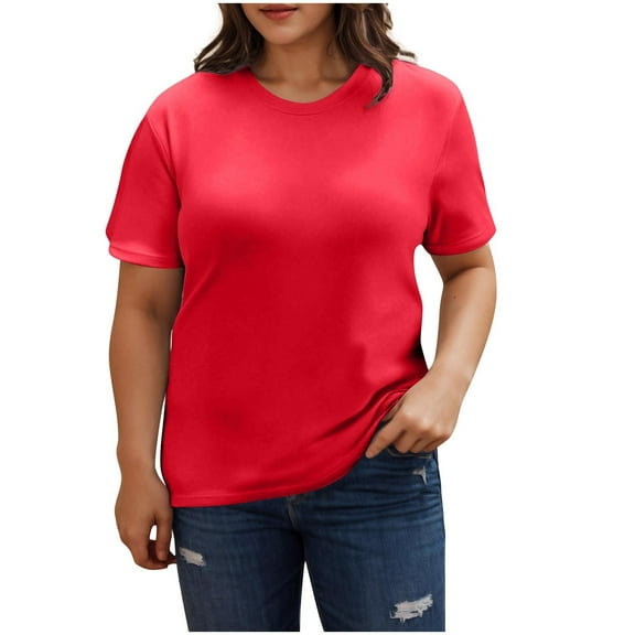 fatyb Women's Plus Size Tops Short Sleeve Crewneck T Shirts Solid Color Summer Casual Tees for Women