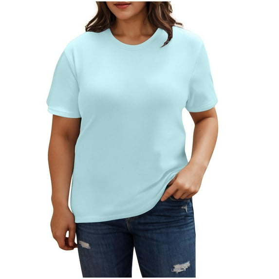 fatyb Women's Plus Size Tops Short Sleeve Crewneck T Shirts Solid Color Summer Casual Tees for Women