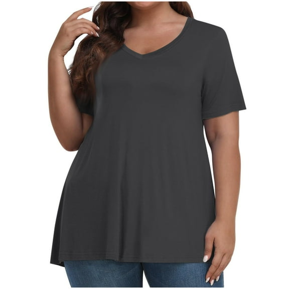 fatyb Women's Plus Size Tops V Neck Casual Short Sleeve T Shirts Summer Loose Tunic Blouses for Women