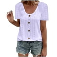 thumbnail image 1 of fatyb Women's Plus Size Tshirts Button Front Crew Neck Short Sleeve Eyelet Blouses Loose Summer Tops, 1 of 5