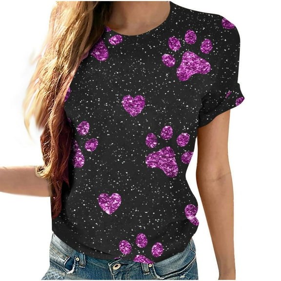 fatyb Women's Printed T-Shirts Round Neck Gradient Tees Short Sleeve Loose Fashion Tshirts for Women