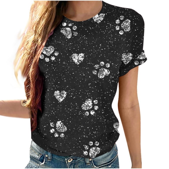 fatyb Women's Printed T-Shirts Round Neck Gradient Tees Short Sleeve Loose Fashion Tshirts for Women