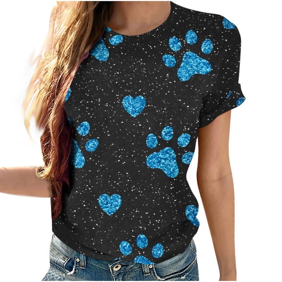 fatyb Women's Printed T-Shirts Round Neck Gradient Tees Short Sleeve Loose Fashion Tshirts for Women