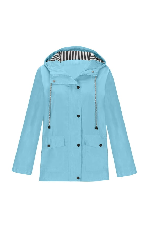 Women's Raincoats Windbreaker Rain Jacket Lightweight Outdoor Hooded Trench Coat with Pockets