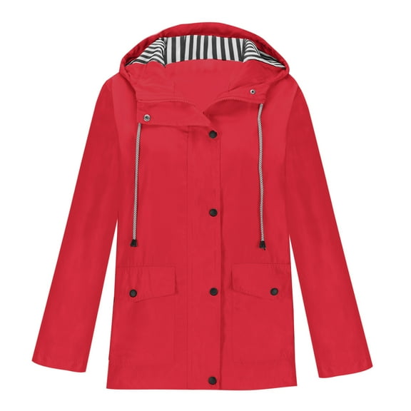 fatyb Women's Raincoats Windbreaker Rain Jacket Lightweight Outdoor Hooded Trench Coat with Pockets