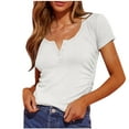 thumbnail image 1 of fatyb Women's Ribbed T-Shirts Button V Neck Ruched Tee Slim Basic Tops Short Sleeve Summer Cute Tshirts, 1 of 6