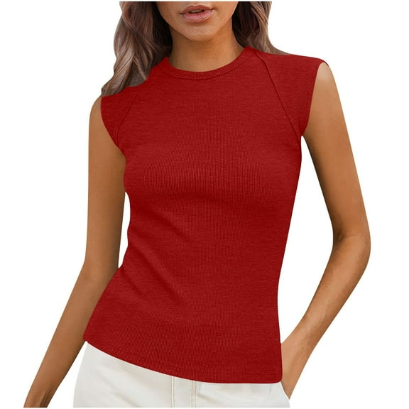 fatyb Women's Ribbed Tank Tops Cap Sleeve High Neck Tank Tops Sleeveless Casual Tee Shirts for Women