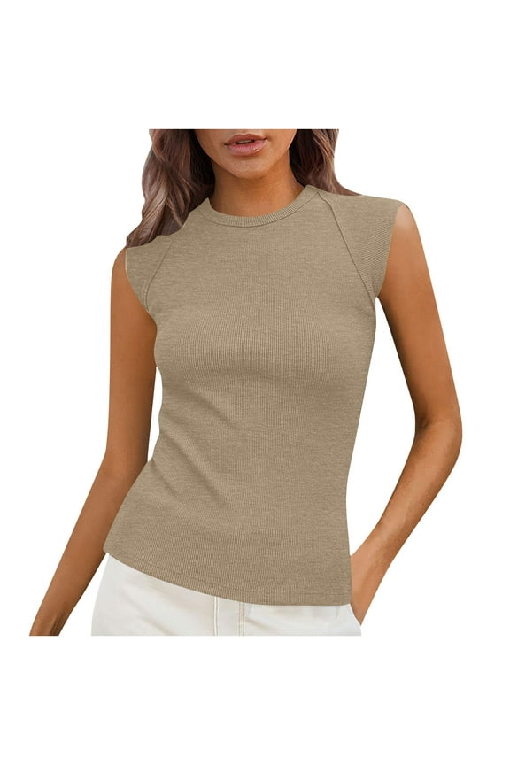 Women's Ribbed Tank Tops Cap Sleeve High Neck Tank Tops Sleeveless Casual Tee Shirts for Women