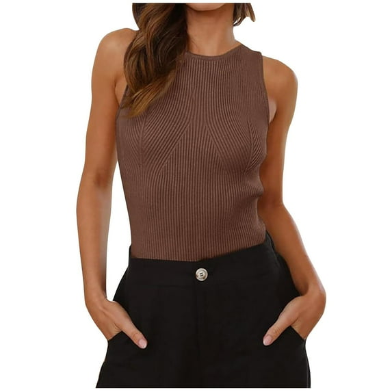 fatyb Women's Ribbed Tank Tops Slim High Neck Basic Tee Casual Sleeveless Knit Summer Shirts for Women