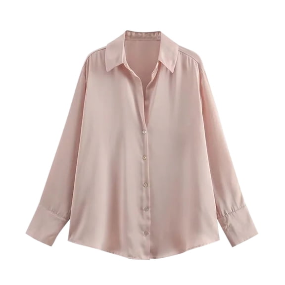 fatyb Women's Satin Button down Shirts Collared Long Sleeve Dress Shirt Formal Business Blouse Tops