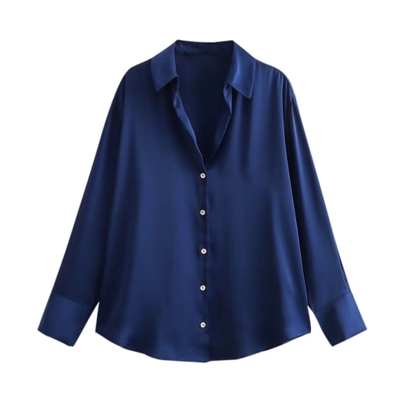 fatyb Women's Satin Button down Shirts Collared Long Sleeve Dress Shirt Formal Business Blouse Tops