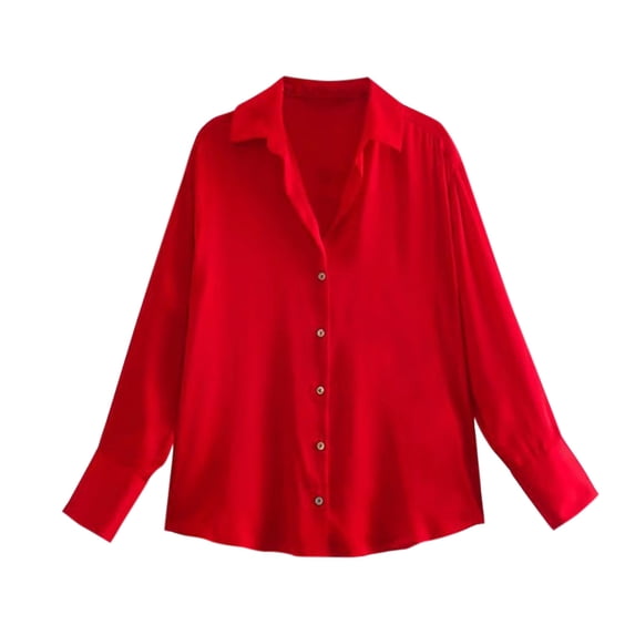 fatyb Women's Satin Button down Shirts Collared Long Sleeve Dress Shirt Formal Business Blouse Tops