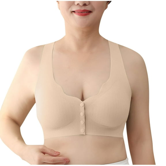 fatyb Women's Seamless Front Closure Bras Silk Full Coverage Removable Pads Ladies Everyday Bras with Button