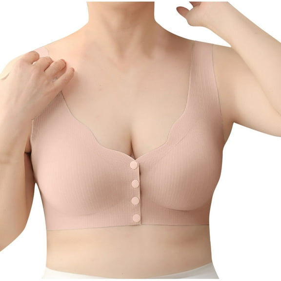 fatyb Women's Seamless Front Closure Bras Silk Full Coverage Removable Pads Ladies Everyday Bras with Button