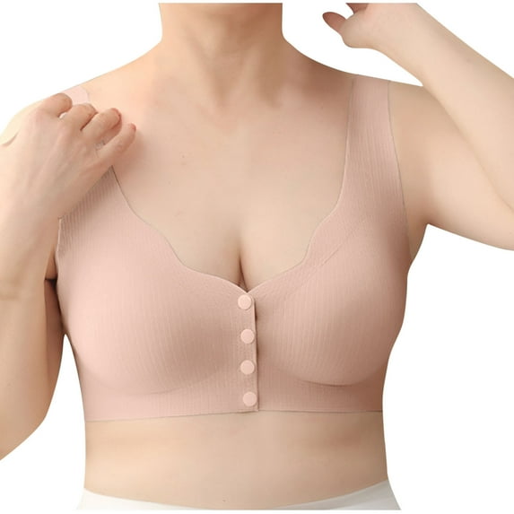 fatyb Women's Seamless Front Closure Bras Silk Full Coverage Removable Pads Ladies Everyday Bras with Button