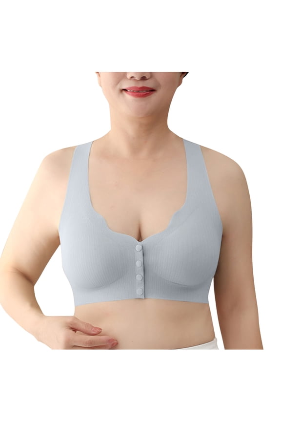 Women's Seamless Front Closure Bras Silk Full Coverage Removable Pads Ladies Everyday Bras with Button