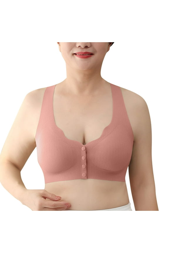 Women's Seamless Front Closure Bras Silk Full Coverage Removable Pads Ladies Everyday Bras with Button