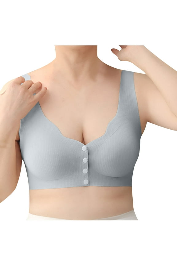 Women's Seamless Front Closure Bras Silk Full Coverage Removable Pads Ladies Everyday Bras with Button