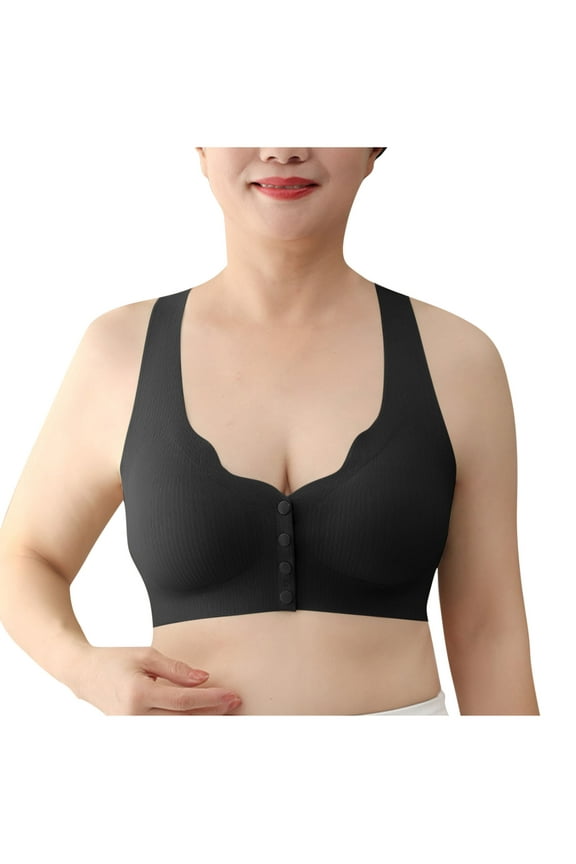 Women's Seamless Front Closure Bras Silk Full Coverage Removable Pads Ladies Everyday Bras with Button