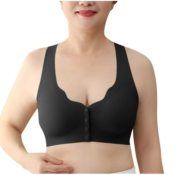 fatyb Women's Seamless Front Closure Bras Silk Full Coverage Removable Pads Ladies Everyday Bras with Button