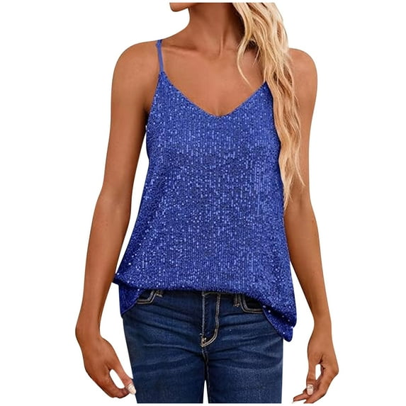 fatyb Women's Sequin Tank Tops V Neck Racerback Glitter Camisole Sleeveless Party Club Sparkly Shirts