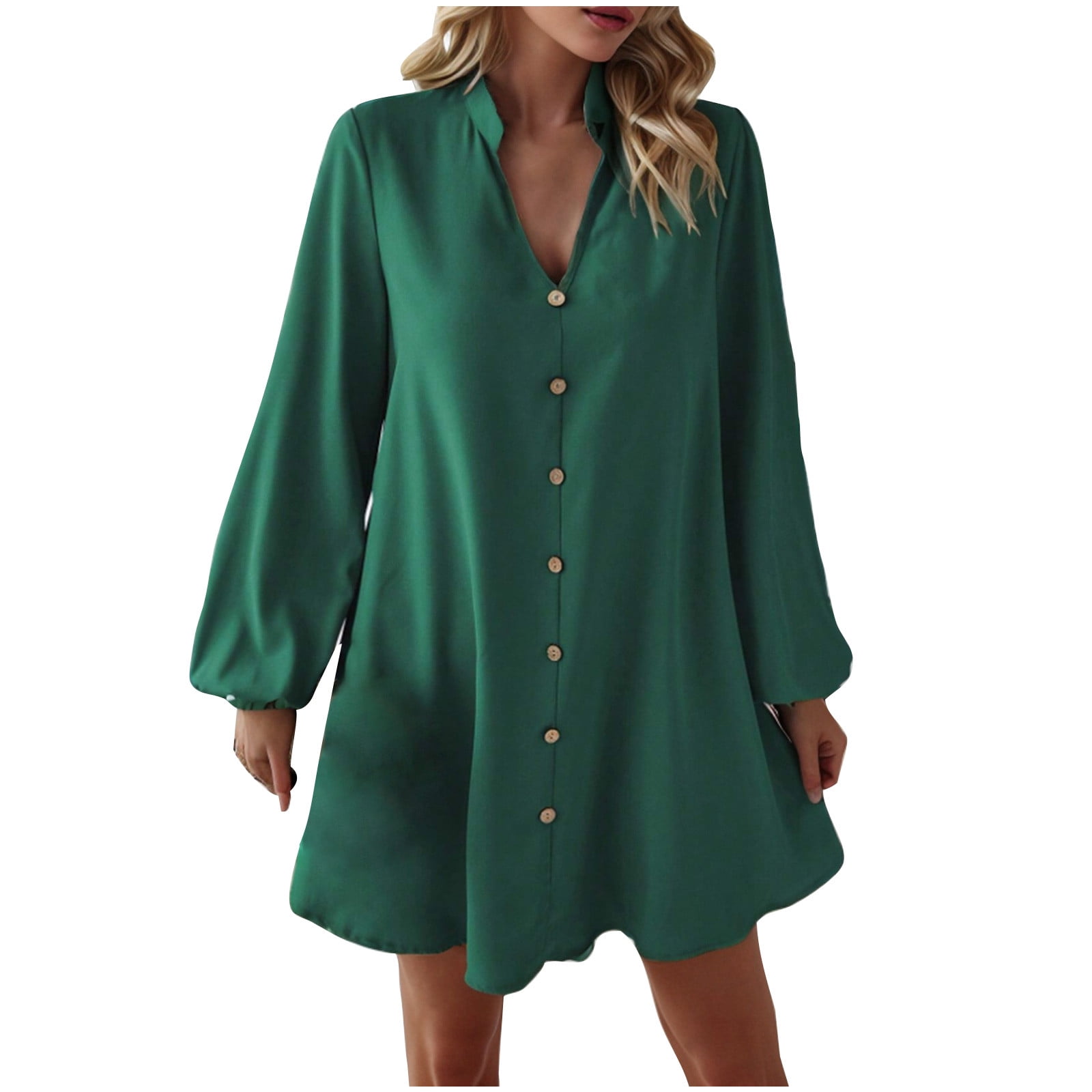 fatyb Women's Shirt Dress V Neck Long Sleeve Mini Short Dresses Business  Casual Formal Work Dresses - Walmart.com