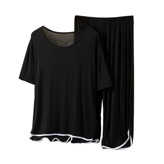 fatyb Women's Short Sleeve Pajama Sets 2 Piece Short Sleeve Crew Neck Tops and Pjs Shorts Lounge Outfits