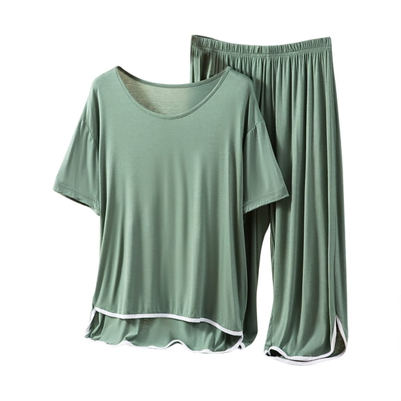 fatyb Women's Short Sleeve Pajama Sets 2 Piece Short Sleeve Crew Neck Tops and Pjs Shorts Lounge Outfits