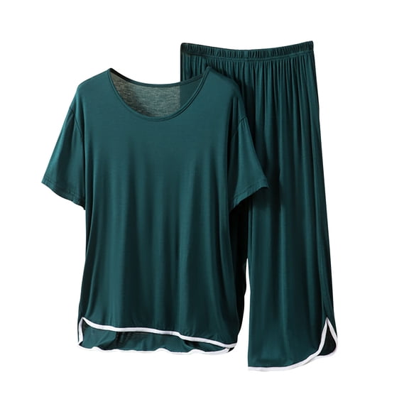 fatyb Women's Short Sleeve Pajama Sets 2 Piece Short Sleeve Crew Neck Tops and Pjs Shorts Lounge Outfits