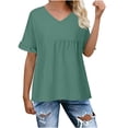 thumbnail image 1 of fatyb Women's Short Sleeve Tops Casual V Neck Ruffle Dressy T Shirts Solid Color Loose Summer Blouses, 1 of 6