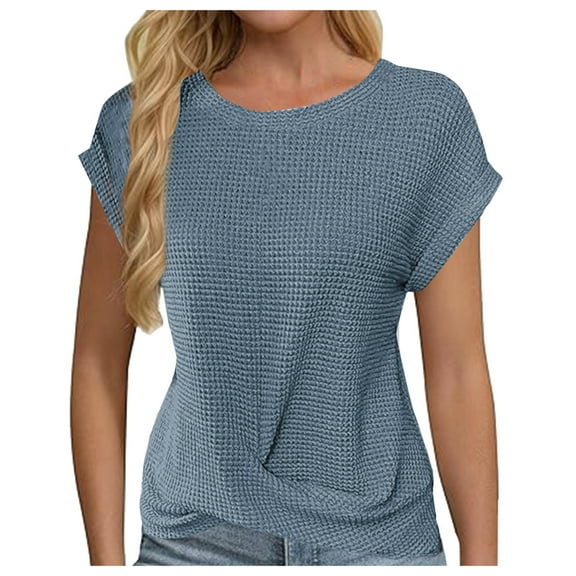 fatyb Women's Short Sleeve Tops Crew Neck T Shirts Pullover Tunic Solid Color Casual Blouses for Women