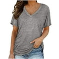 thumbnail image 1 of fatyb Women's Short Sleeve V Neck Shirts Side Ruched Casual T Shirts Loose Summer Blouses for Women, 1 of 6
