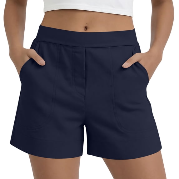 fatyb Women's Shorts Summer Casual Shorts Elastic Waist Solid Color Comfortable Shorts with Pockets