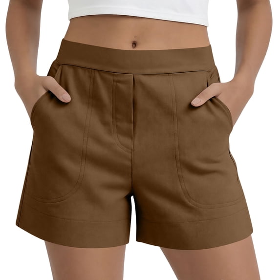 fatyb Women's Shorts Summer Casual Shorts Elastic Waist Solid Color Comfortable Shorts with Pockets