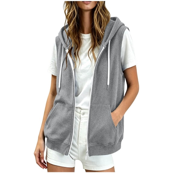 fatyb Women's Sleeveless Hoodies Full Zip up Sweatshirts Drawstring Hooded Activewear Jacket with Pockets
