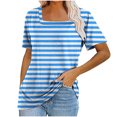 thumbnail image 1 of fatyb Women's Square Neck Striped Tops Short Sleeve Tunic Casual Shirts Summer Loose Blouses Tee, 1 of 5