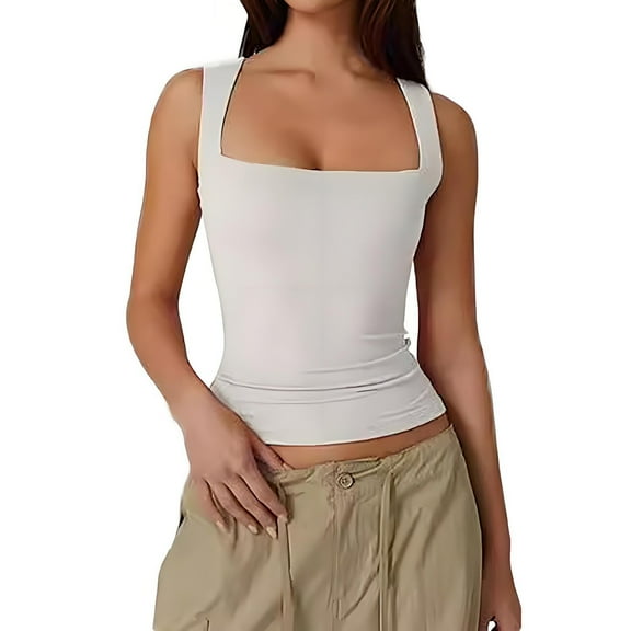fatyb Women's Square Neck Tank Tops Sleeveless Slim Going out Tshirts Summer Casual Basic Tanks