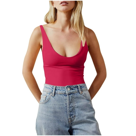 fatyb Women's Summer Camisole Scoop Neck Tank Tops Sleeveless Cami Shirts Womens Slim Going out Tops