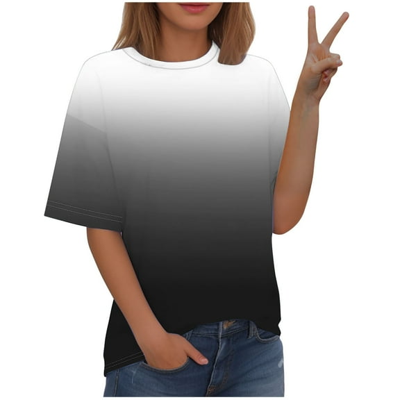 fatyb Women's Summer Gradient T-Shirts Crewneck Loose Tee Tops Casual Short Sleeve Womens Blouses S-5XL